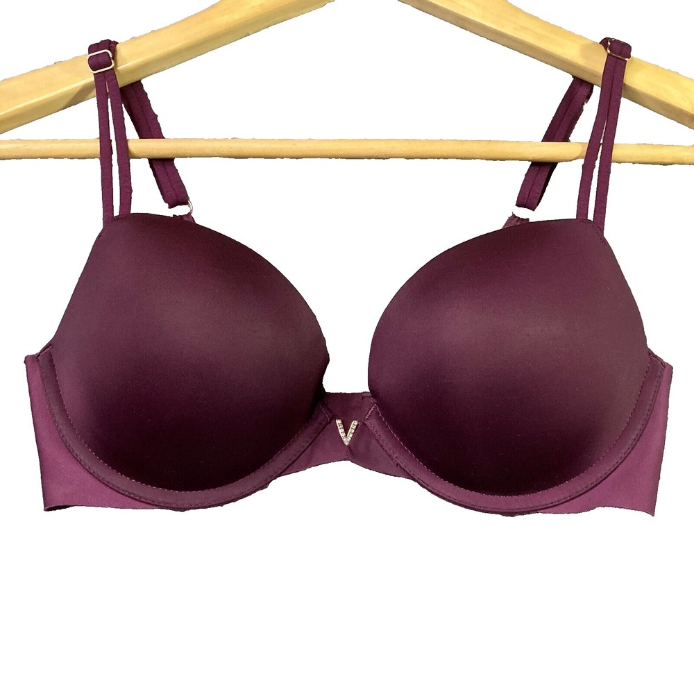 Victoria Secret Burgundy Bra 32C Padded Lined Underwire Side Smoothing Push Up